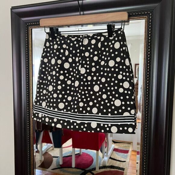 Anne Carson Black White Polka Dot Mini Skirt Petite 2P Women’s Mod Retro A-Line - Picture 3 of 5